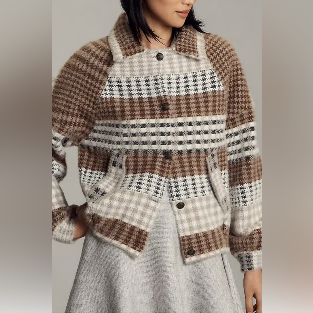 NVLT Brown and Cream Plaid Bomber Jacket NWOT - Picture 3 of 13